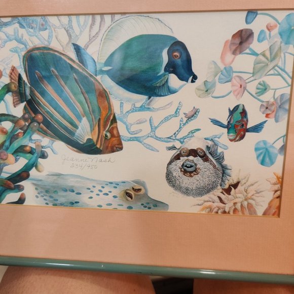Jeanne Nash Ocean Tropical Fishes Nautical Theme Art Print Custom Framed Signed - Picture 10 of 16